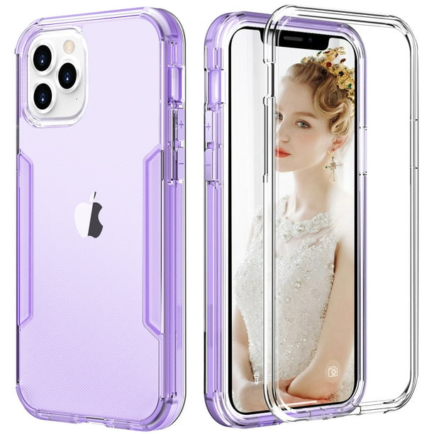 Iphone 12 Pro Case Iphone 12 Case Dteck Solid Color Transparent 2 In 1 Clear Case Shockproof Bumper Compatible For Iphone 12 Iphone 12 Pro 6 1 Inch Clear Purple Walmart Com