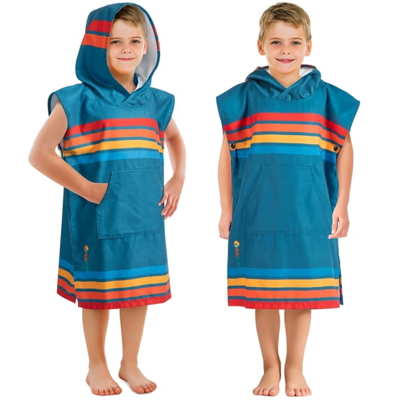 SUN CUBE Kids Surf Poncho, Hooded Changing Robe, Quick Dry, Absorbent, Lightweight Sand-Resistant Microfiber Wearable Towel, Beach & Pool Cover-Up for Boys & Girls (Ages 3-7, Sunset Blue)