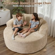 Ovios 58 Oversized Lounge Chair Round Cloud Deep Seat Accent Chair Plush Corduroy Boneless Sofa Chair for Living Room, Beige
