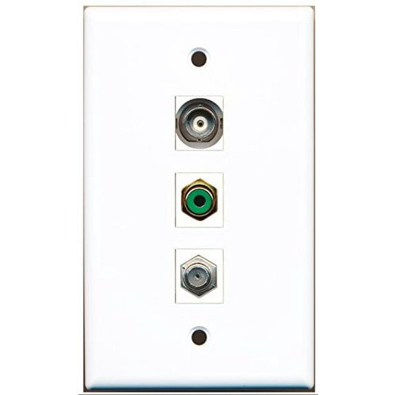 RiteAV - 1 Port RCA Green and 1 Port Coax Cable TV- F-Type and 1 Port BNC Wall Plate