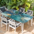 thumbnail image 2 of Teal Blue Marble Table Cloths for 6 Foot Rectangle Tables, Modern Abstract Texture Art Ombre Patio Waterproof Elastic Fitted Tablecloths, Washable Rectangular Table Cover for Camping, 2 of 8
