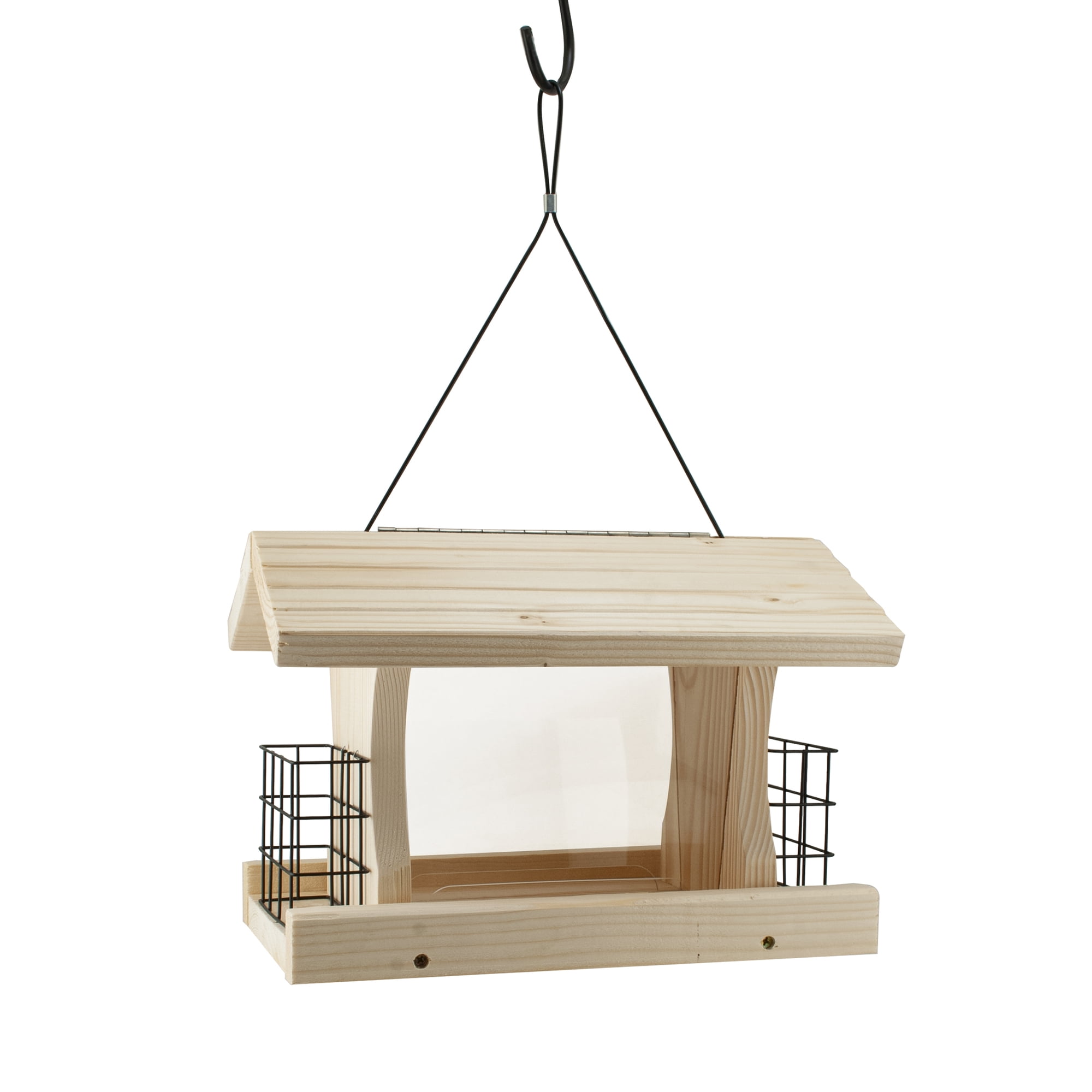 Woodlink Deluxe Wood Bird Feeder with Metal Suet Cages and Hinged Roof