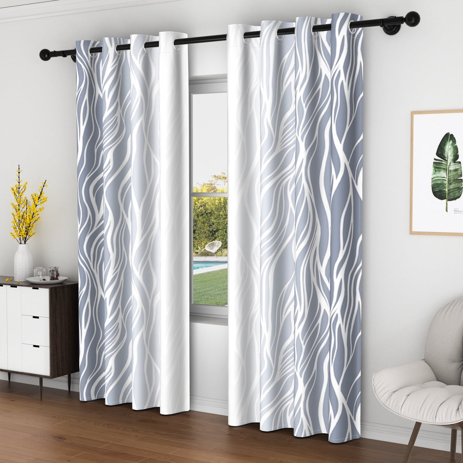 Lfeey Gradient Stripe Blackout Curtains, Grommet Curtains for Modern Living Room Bedroom, Gray White, 42x72 inch