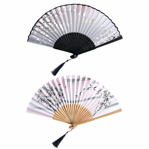 HIBIBUD 2Pcs Folding Fan Seamless Performance Boots on the Ground Fan Silky & Polished Fan Surface Clap Fans for Line Dancing Style1
