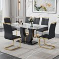 thumbnail image 2 of Table and Chair Set with 6 Chairs with Metal Feet and Dining Table with Patterned Table Top, 7-Piece Rectangular Kitchen Table Set for Meetings, Home and Office Decor, Black, 2 of 9