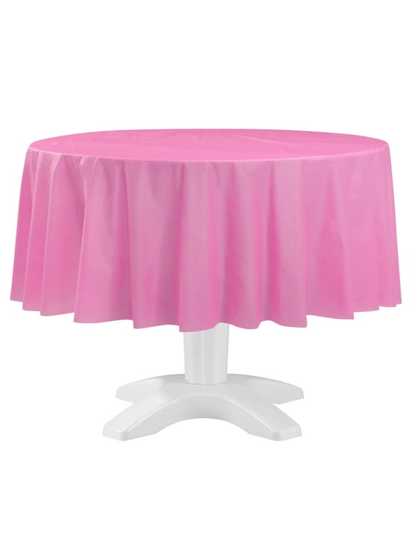 Way to Celebrate! Round Neon Pink Plastic Tablecloth, 84in