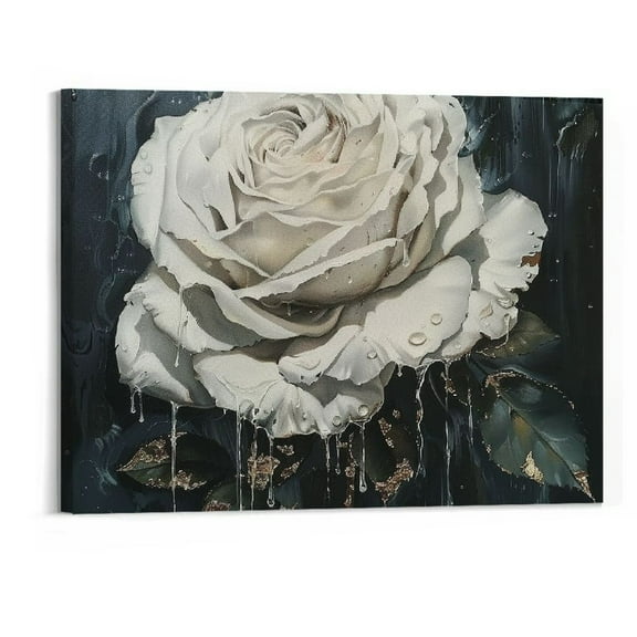 BCIIG  White Flower Wall Art Blooming Floral Canvas Wall Decor Abstract Rose Flowers Pictures Modern Print Artwork for Living Room Bedroom Bathroom,20"x16"