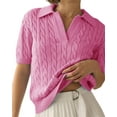 thumbnail image 2 of Short Sleeve Lapel V-Neck Women Casual Knit Pullover Jumper, 2 of 3