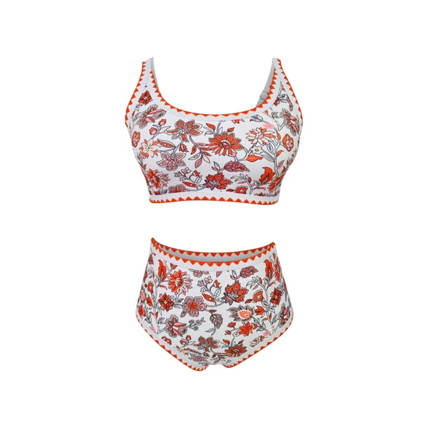 Traje de baño para mujer Bikini estampado de 2 piezas Traje de baño de cintura alta Traje de baño con estampado floral Trajes de baño para mujer