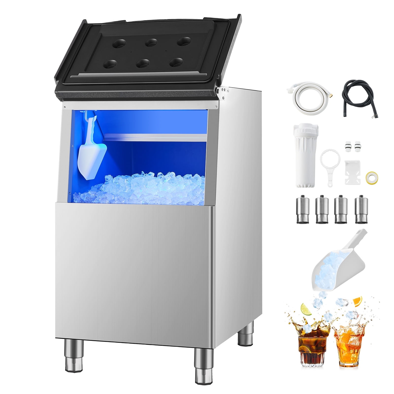 KFFKFF 250LBS Storage Bins ONLY Commercial Ice Maker Storage Bins Stainless Steel Anti-Slip Rubber Feet Storage Bins ONLY