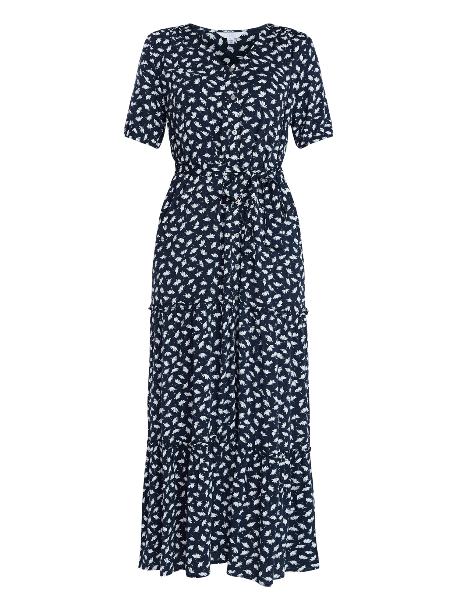 Time and Tru Women’s Crinkle Maxi Dress with Short Sleeves, Sizes XS-XXXL