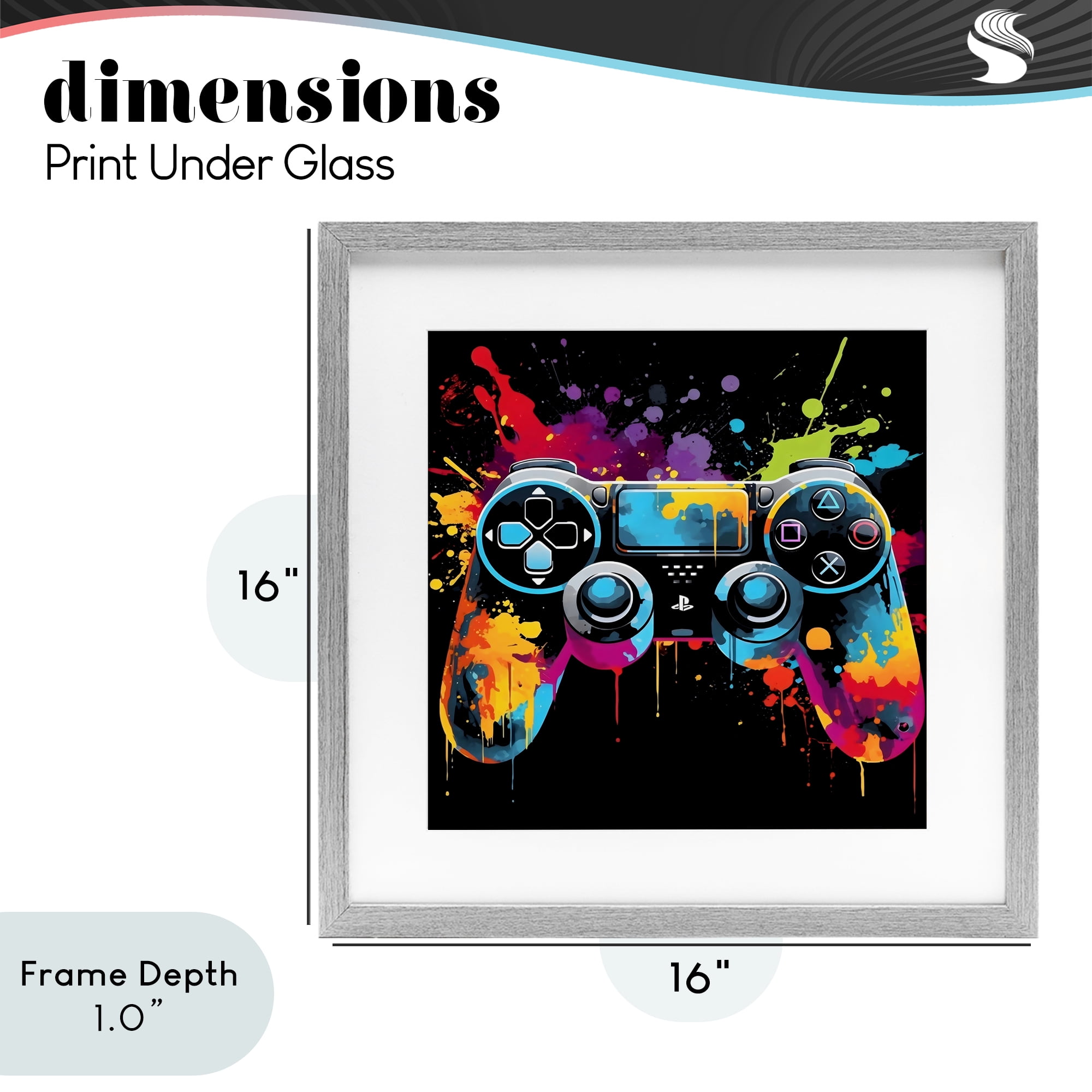 Stupell Industries Paint Splash Game Controller Gray Framed Print Under Glass, design by Creative Studio