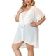 thumbnail image 2 of Women's Plus Size Cardigan Hollow Out Ruffle Short Sleeve Midi Summer Cardigans White 4X, 2 of 7