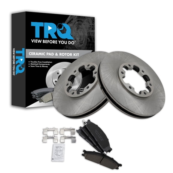 TRQ Front Brake Pad & Rotor Kit Brake Pads Brake Rotor Ceramic Fits Select 2003-2004 Nissan Frontier