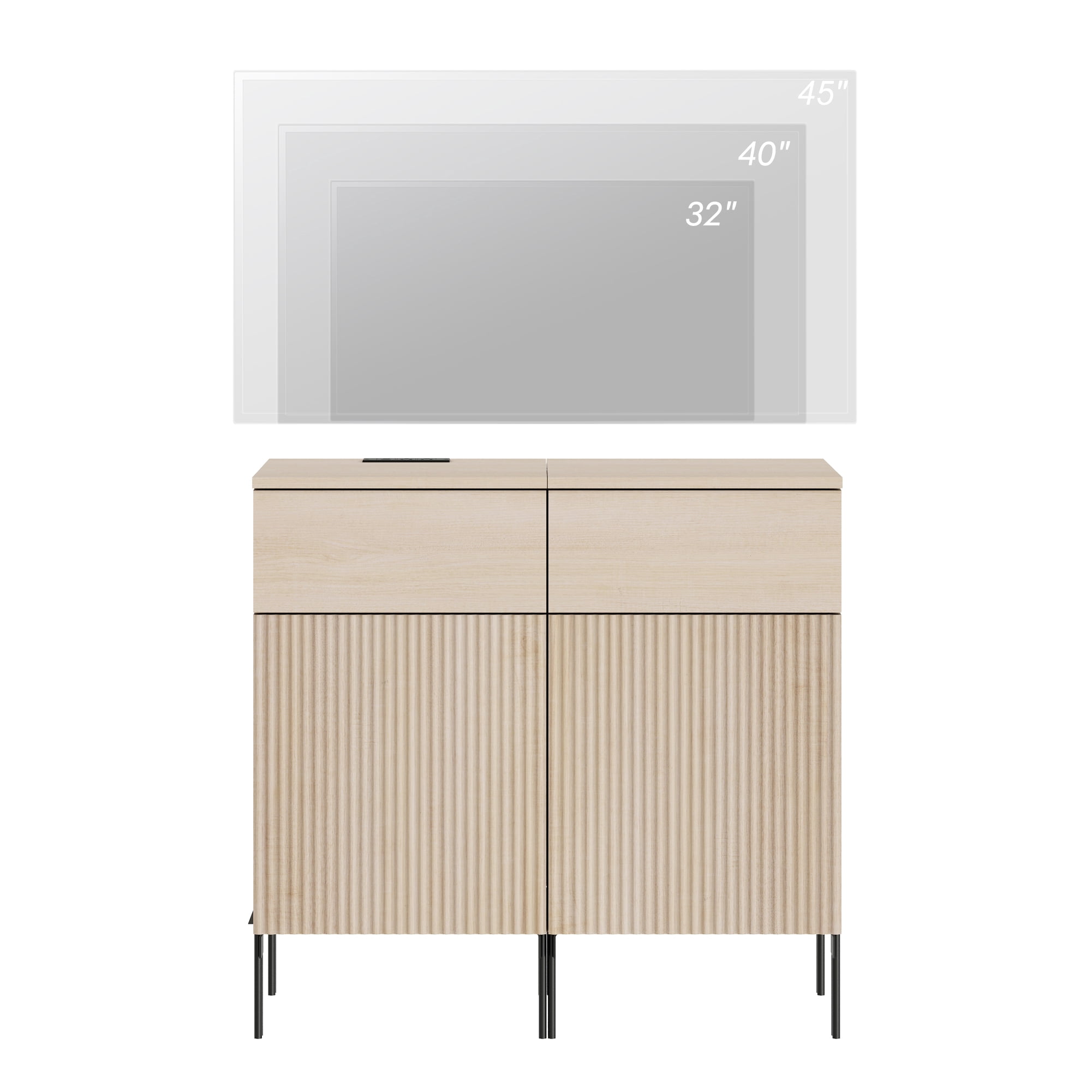 31.5" Modern Reeded TV Stand with Charging Station, Entertainment Center with Adjustable Shelves,Wooden TV Console with Drawers for Living Room