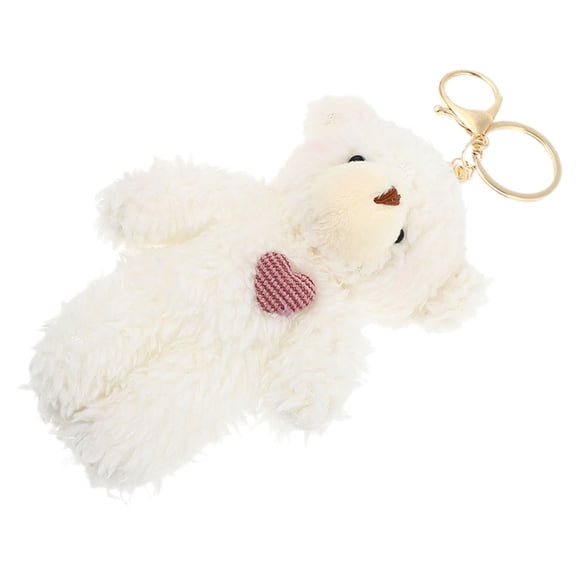 EXHUMKY White Plush Stuffed Bear Keychain Soft Key for Backpack Handbag Car Keys
