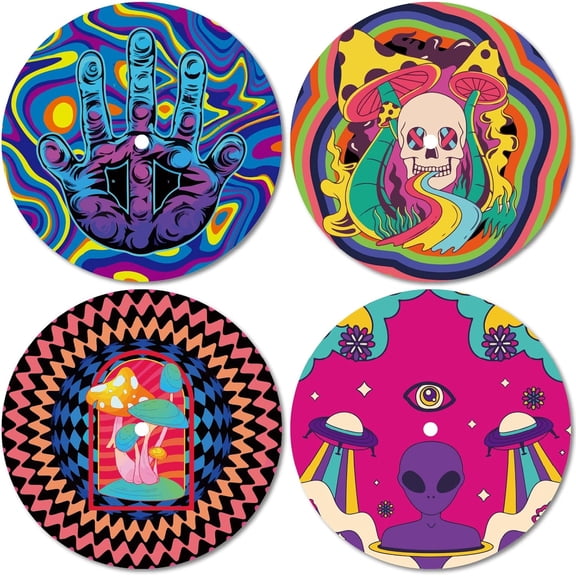 4Pcs Records Wall Decor Hippie 1950s Decor Collage Display Signs Mushroom Alien Aesthetic Vintage Room Decor Waterproof for Indie Art Dorm Bedroom Teen Room Music Studio 11.6Inch for DIY