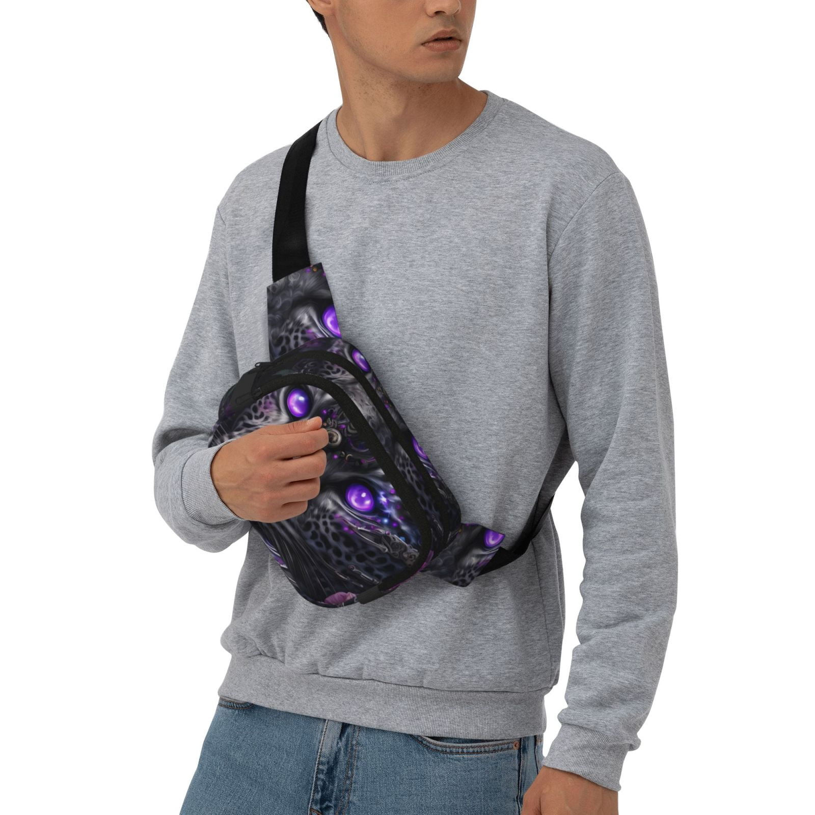 Fuzoiu Purple-Eyed Floral Leopard Print Unisex Square Double Layer Waist Bag,Crossbody Fanny Pack Travel Workout Accessory