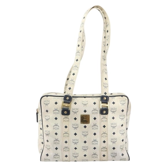 Pre-Owned MCM Vintage Visetos Leather White Leather Tote Bag Bag