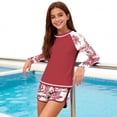 thumbnail image 4 of Guluxicc Girls Rash Guard Swimsuit 2 Pieces Long Sleeve Tropical Color Block Crewneck Tops with Shorts Summer Sun Protection Bathing Suit, 4 of 9
