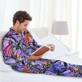 thumbnail image 6 of Naloa Watercolor Butterflies Men’s Pajamas Set - Long Sleeve Button Down Sleep Shirt and Pajama Bottoms Sleepwear Set-Small, 6 of 7