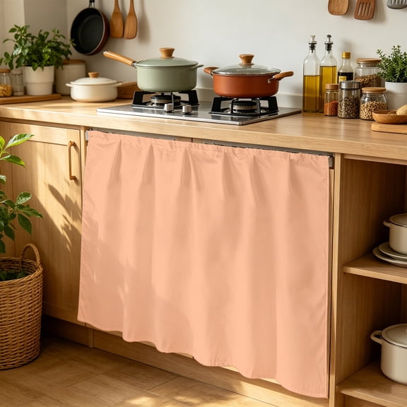 Peach Fuzz Cabinet Curtains for Kitchen 35"W x 35"L, Coral Laundry Sink Cabinets Magic Tape Short Curtain Privacy Panel for Bathroom Vanity Cabinets
