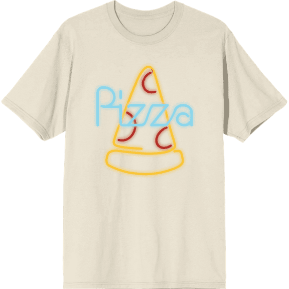 My Pizza Day Neon Pepperoni Pizza Slice Crew Neck Short Sleeve Adult T-shirt-Medium-Off-White