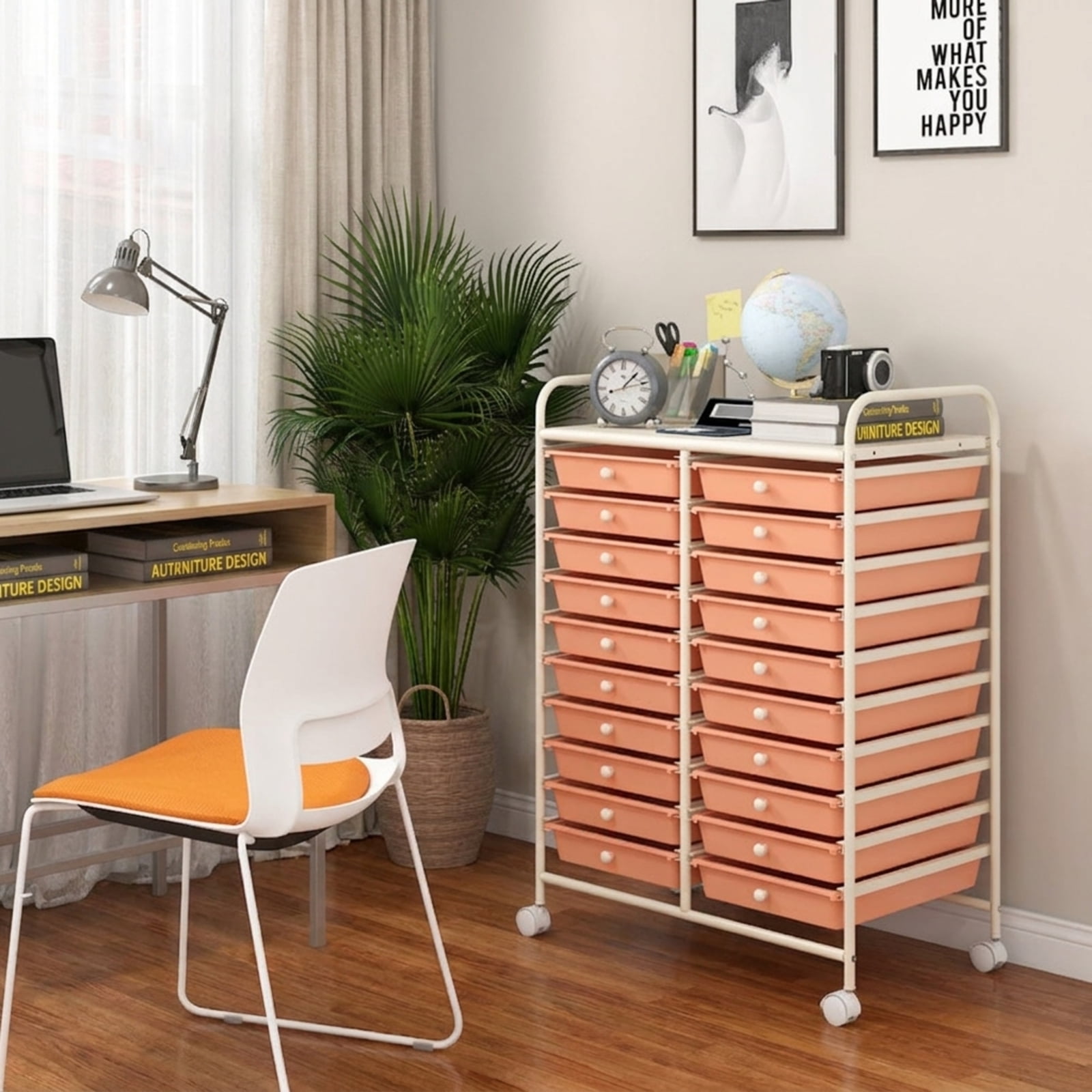 Furnibear Rolling Storage Cart with 20 Removable Drawers and Locking Wheels Metal Utility Cart Studio Organizer for Home Office Craft Room and Classroom, Transparent