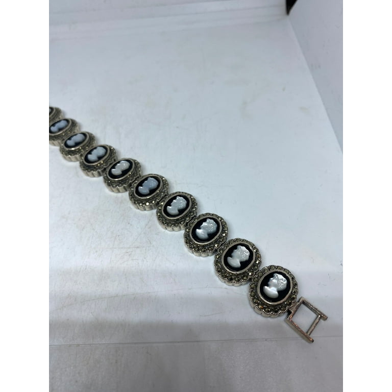 Vintage Sterling Silver Onyx MOP Marcasite authentic Bracelet