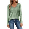 thumbnail image 5 of Garbnen Women's Long Sleeve Shirt Fitted Green Basic V Neck Tops for Women Casual Dressy Spring Summer Womens Blouse, 5 of 7
