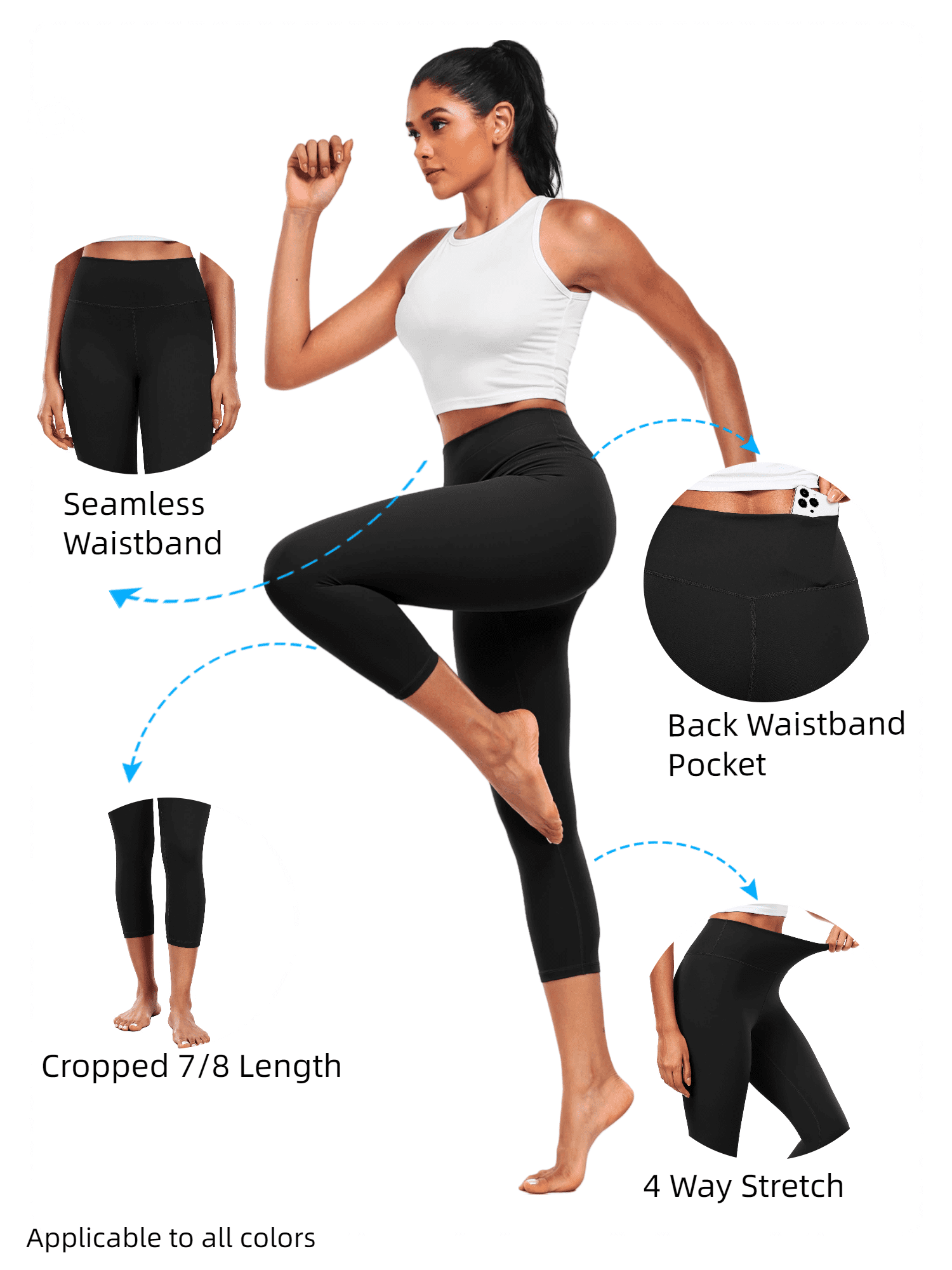 NELEUS ButterSoftFlex Womens High Waist Capri Legging for Yoga Workout Athletic Cropped Pants with Waistband Pocket,Black+Black,US Size XL