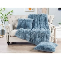 Home Soft Things Shaggy Throw & Pillow Cover 3 Piece Combo - Silver Blue - 50" x 60"/20" x 20"
