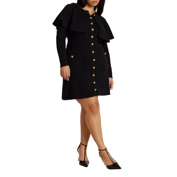 ELOQUII Women's Plus Size Sweater Cape Mini Dress