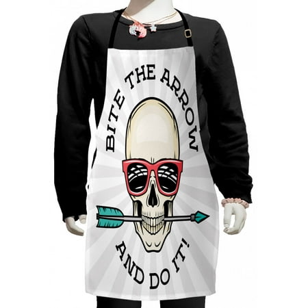 

Skull Kids Apron Hipster Skull with Punk Sunglasses and Arrow in Mouth Dead Vibes in Retro Graphic Boys Girls Apron Bib with Adjustable Ties for Cooking Baking Painting Multicolor by Ambesonne
