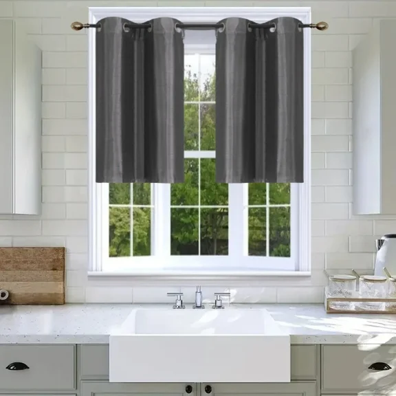 Gorgeous Home Linen 2pc Short Half Window Foam Lined Backing Grommet Panels Kitchen Tier 28"x 36"(each) Charcoal Grey