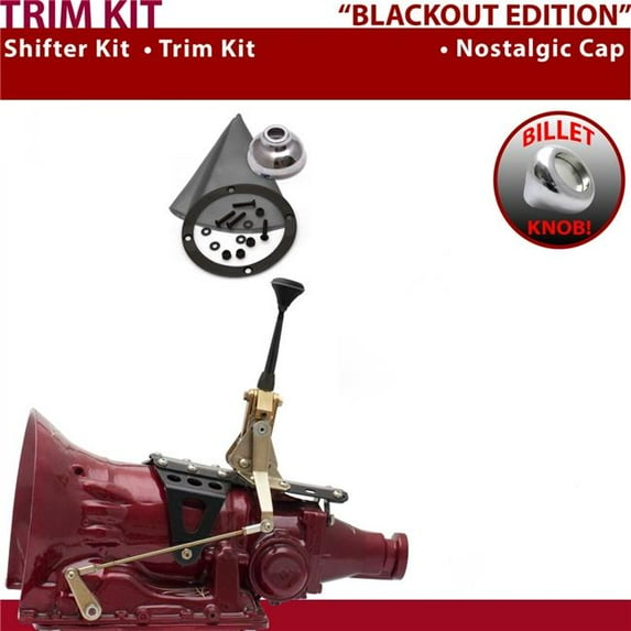 American Shifter 518 Shifter Kit Black 6 in. Trim Kit Push Button Cap Gray Boot Billet Knob for EB26A