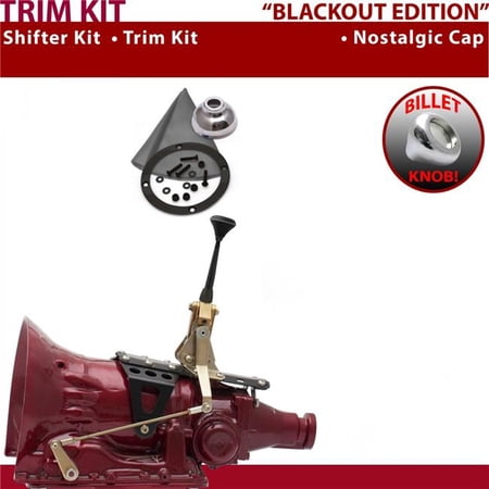 American Shifter TH200 Shifter Kit Black 6 in. Trim Kit Push Button Cap Gray Boot Billet Knob for EC814