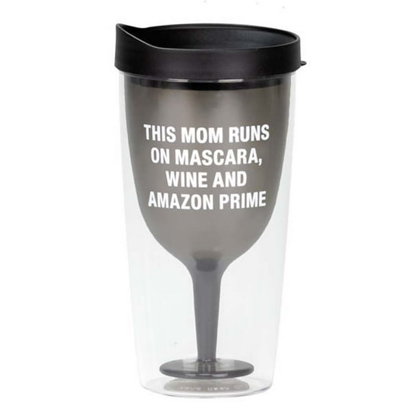 This Mom Runs On Mascara, Wine And Amazon Prime Grey 10 oz Acrylic Wine Tumbler