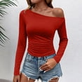 thumbnail image 5 of XRoczxe Women Off Shoulder Long Sleeve Top Ruched Slim Fit Solid Blouse Soft Stretch Casual Shirt, Can Be Worn Alone or Layered, 5 of 6