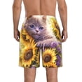 thumbnail image 3 of Kdxio Daisy Sunflower Lazy Cat Pattern Mens Casual Shorts - Drawstring Summer Beach Sports Shorts for Men, 3 of 5