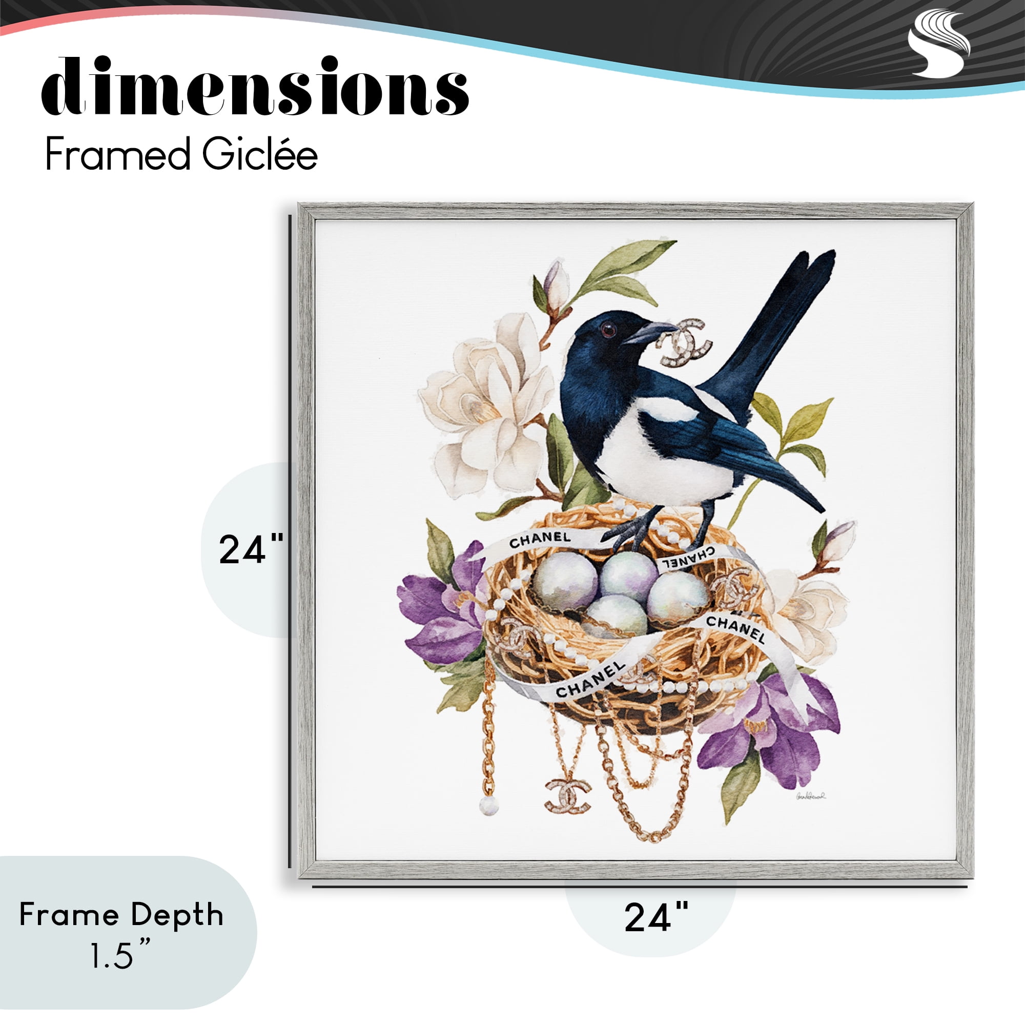 Stupell Industries Glam Birds Nest Magnolia Gray Framed Giclee Art, design by Amanda Greenwood