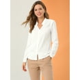 thumbnail image 2 of DARING DIVA Women's Elegant V Neck Long Sleeves Button Down Shirt S White, 2 of 6