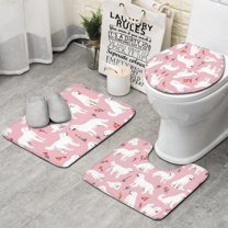White Dogs and Pioneer Flower Bathroom Rugs Sets 3 Piece,Toilet Cover Set,Absorbent Non Slip Bathroom Mats Sets with U-Shaped Contour Rug Toilet Rug Set