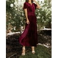 thumbnail image 3 of Coloody Women's Fall Winter Vintage Velvet Dress Short Sleeve V Neck Elastic Waist Tiered Ruffle A-Line Flowy Maxi Dress 2023, 3 of 7