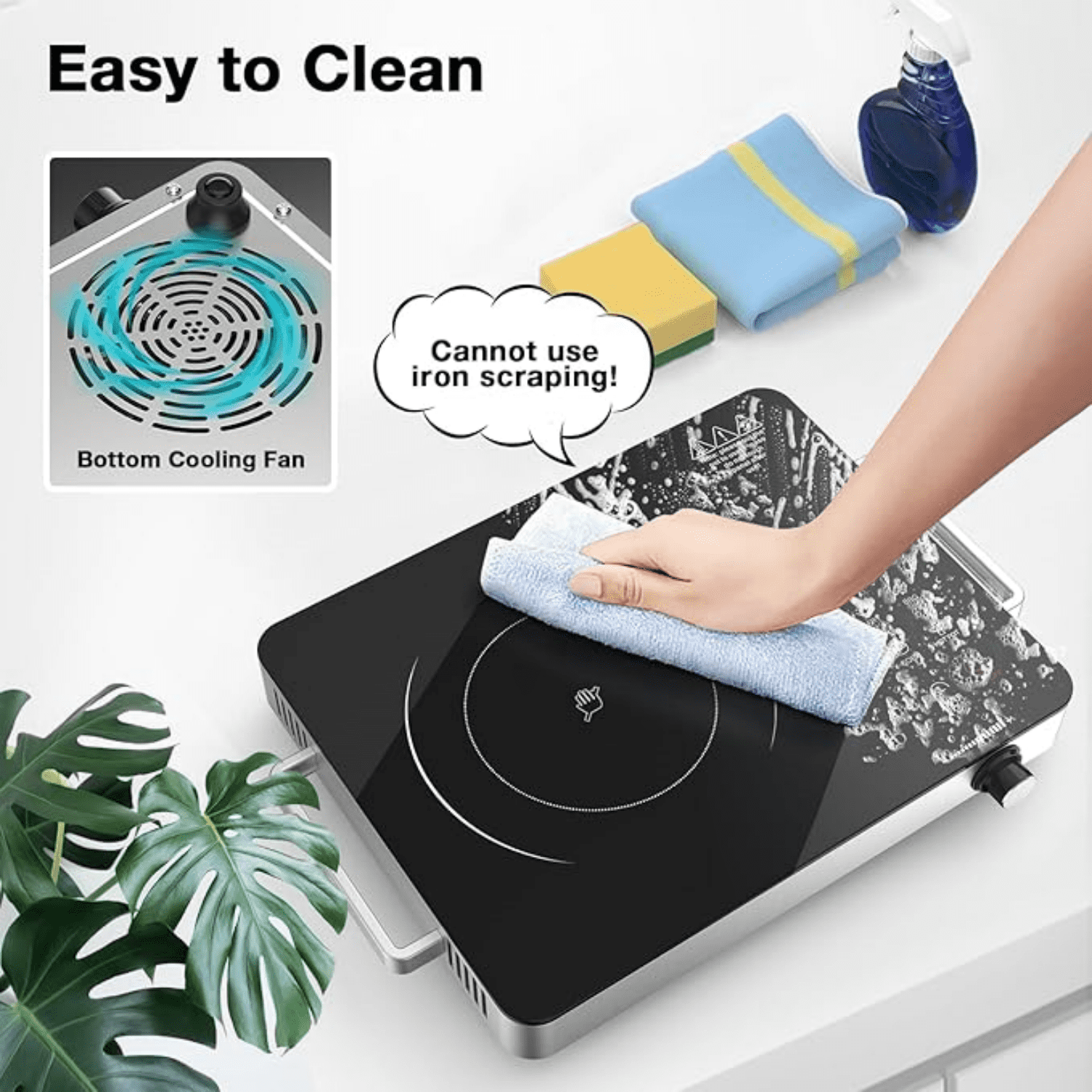 Portable Electric Cooktop 110V, 1800W Electric Stove Infrared Hot Plate with Knob Control, Single Burner Countertop Burner with Handle, 4-Hours Timing Setting, Compatible for All Cookwares