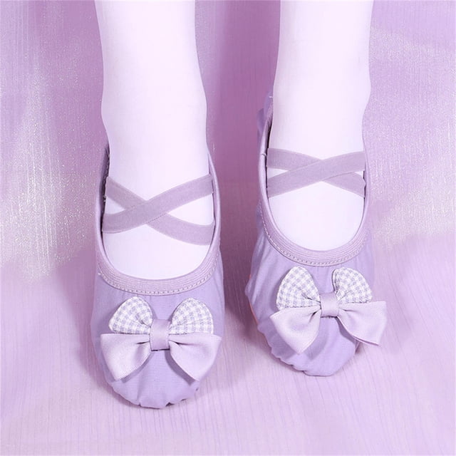 hengsof Girls Checkered Pattern Ballet Slippers with Bow, Soft Sole Leather Look Slip On Practice Shoes, Classic Style Dance Footwear for Kids