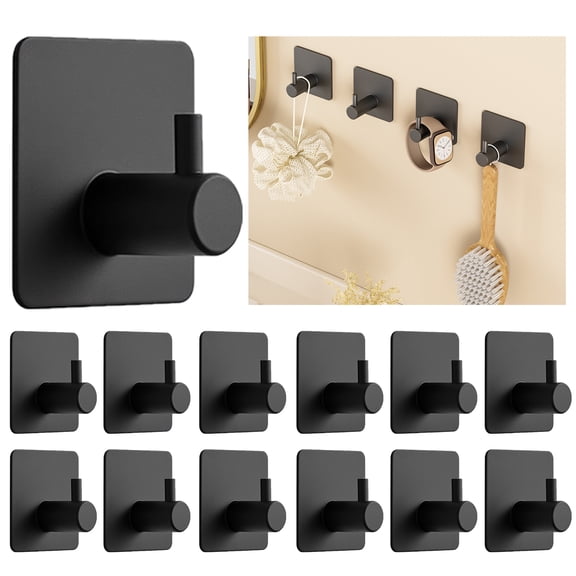 Merryhome Adhesive Hooks & 10 Pcs - Heavy Duty Stick On Wall, No Drill Stainless Steel Towel Hooks for Bathroom Wall, Kitchen, Glass, Mirror, Tile