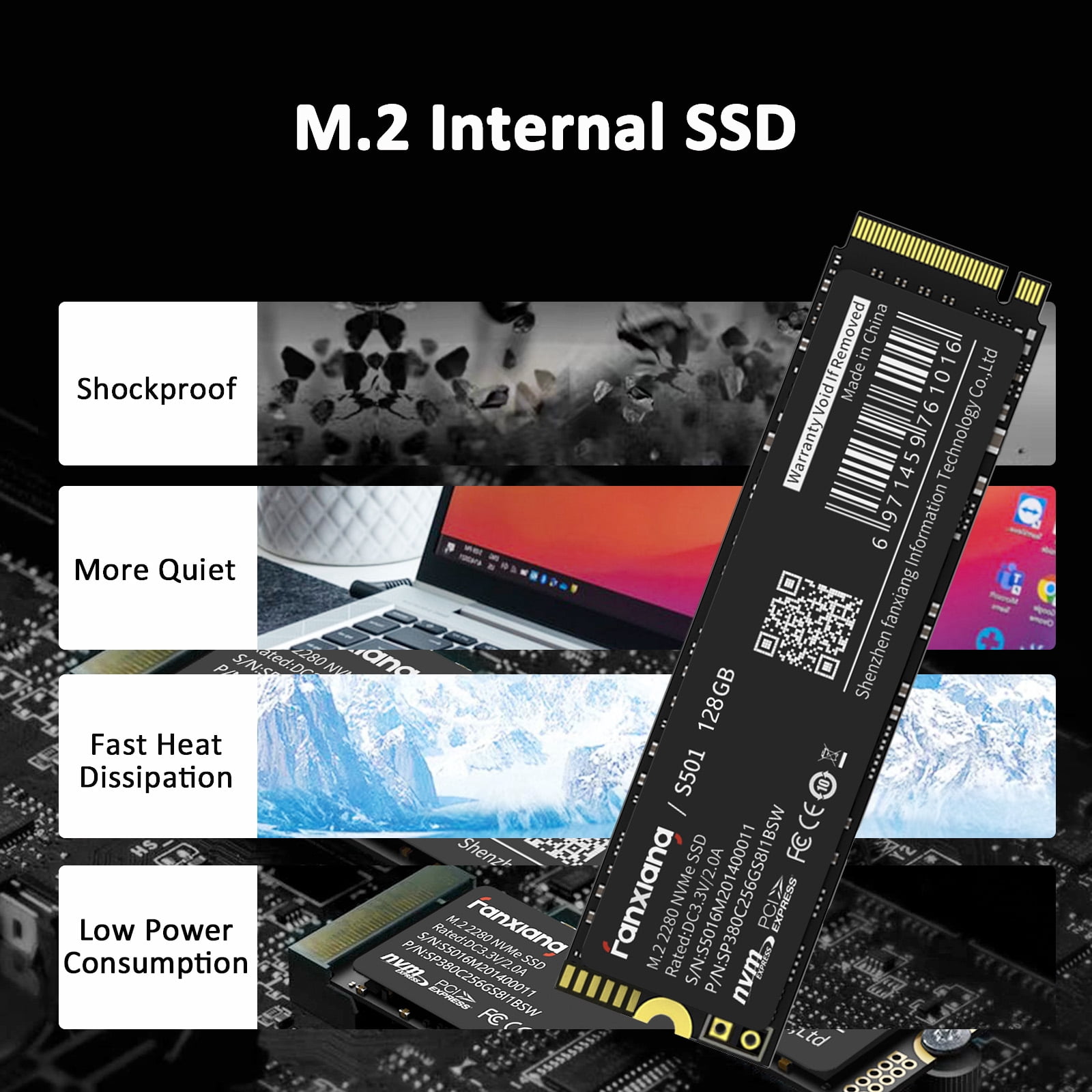 Fanxiang S501 128GB M.2 2280 PCIe Gen3 x4 NVMe SSD, 3D NAND Internal Solid State Drive Up to 1100MB/s for Laptop Desktop