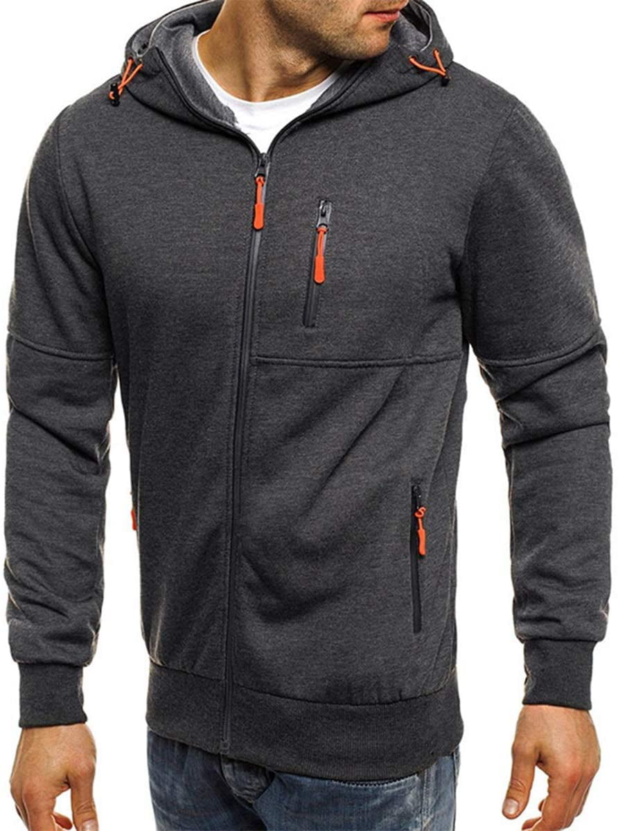 Mens Hoodies Long Sleeve Hooded Zipper Coat Cardigan Coat Sweatshirt Sportwear Male Outwear Color : Dark Grey XL 