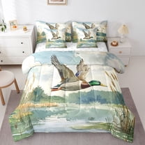Feelyou Rustic Wildlife Duck Bedding Comforter Set 7pcs, Nature Scenery Queen Bedding Sets